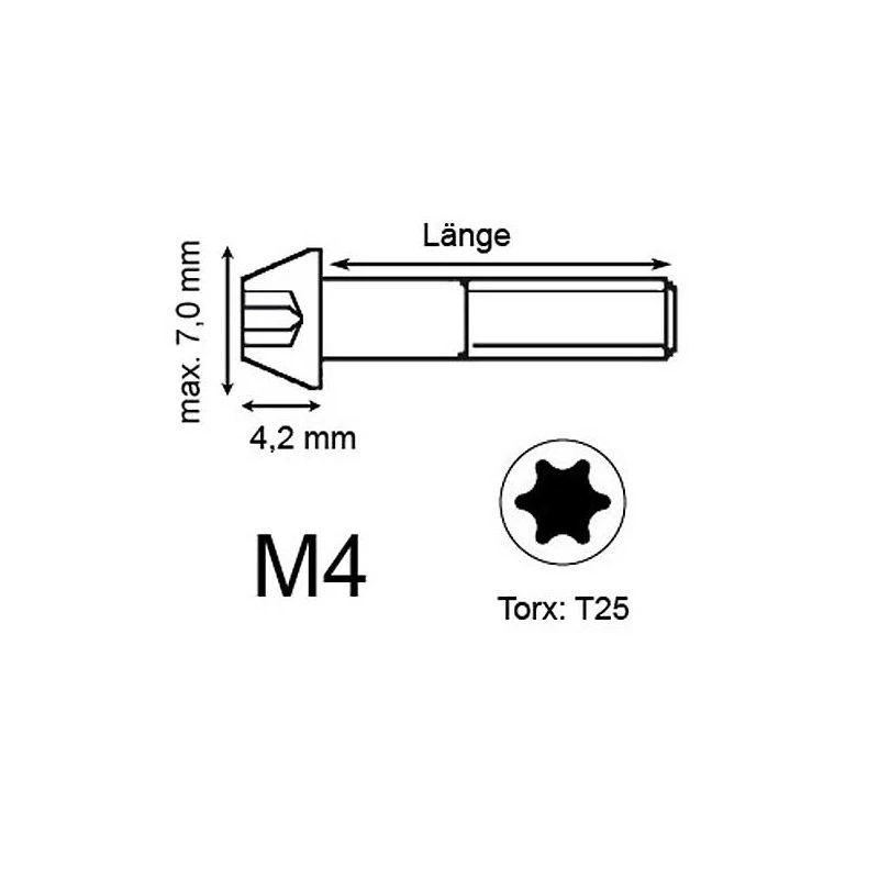 Titan Schraube M4 X 25mm - Torx T25 Konischer Kopf 2 Titan Schraube M4 X 25mm - Torx T25 Konischer Kopf – Bild 2